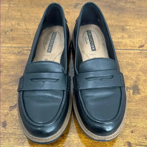 Clarks Black Leather Penny Loafers Timeless Flats